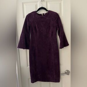 Women’s Calvin Klein Purple Suede Dress w/ gold exposed zipper & flare sleeves 8